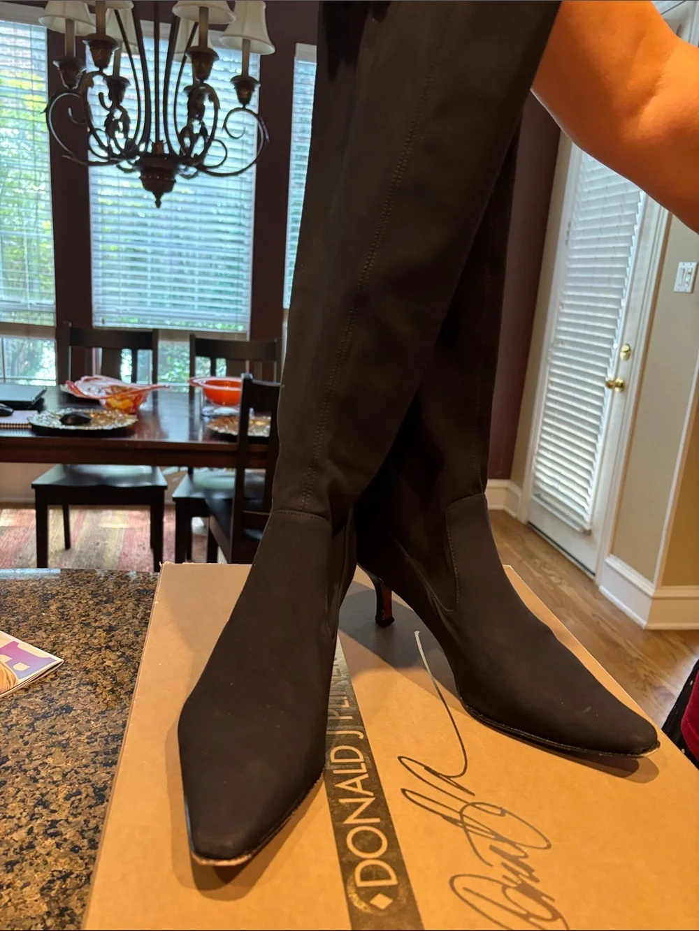 Donald J. Pliner Black Over-the-Knee Pointed Microfiber Boots